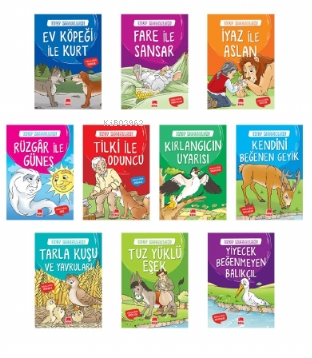 Ezop Masalları Seti (10 Kitap - Büyük Boy); 1. ve 2. Sınıflar İçin Eğik El Yazısı